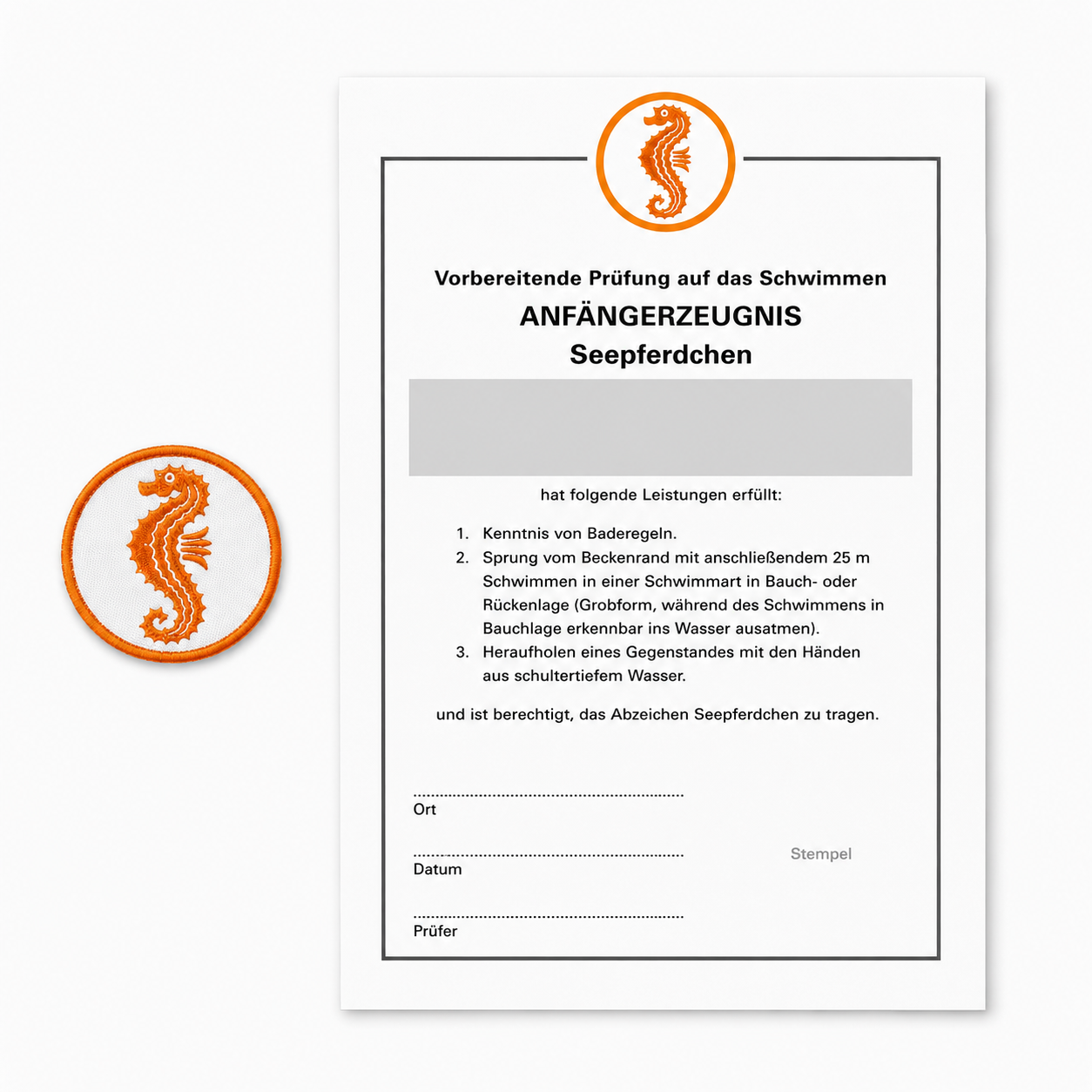 Seepferdchen Set Urkunde & Schwimmabzeichen