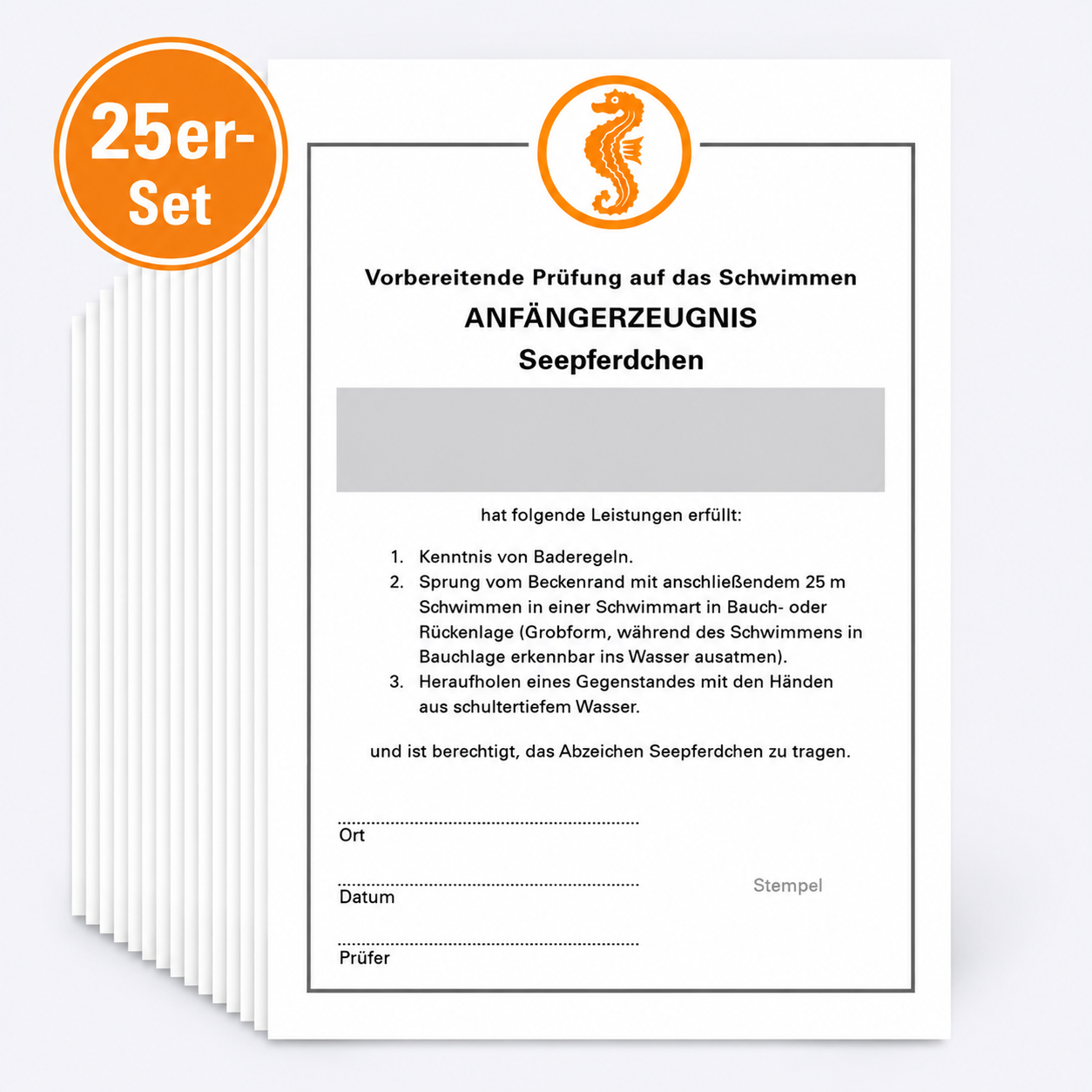 25er Set Seepferdchen Urkunden